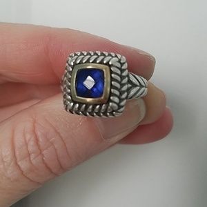 Sapphire, sterling silver, 10k gold ring, size 6